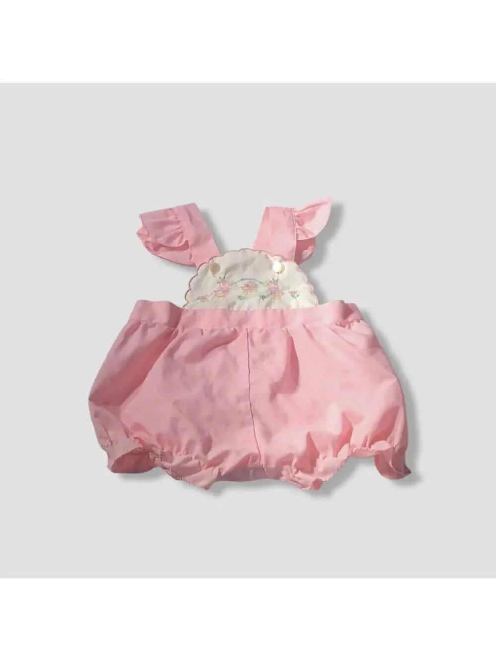 Vintage doll teddy bear outfit pink overalls floral shirt corduroy coat ruffles